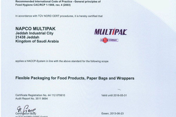 Multipak Renews Hazard Analysis & Critical Point (HACCP) Certification