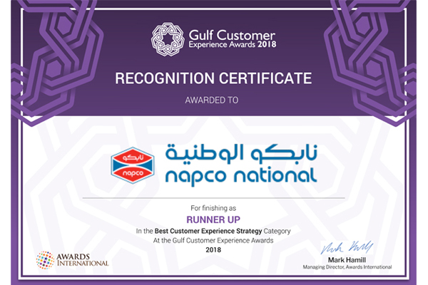 Napco National Named First Runner Up in Gulf Customer Experience Awards
